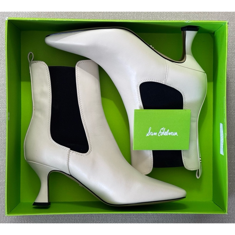 SAM EDELMAN Lani Ivory/ White‎ Leather Ankle Bootie, SZ 10